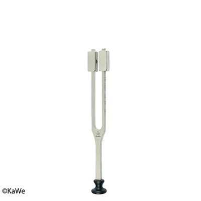 Stimmgabel c128 Hz mit verstellbaren Dämpfern, nach Lucae