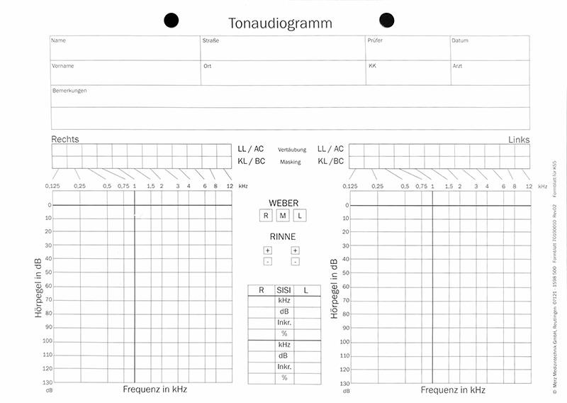 Audiogrammvordrucke Maico KS5, Block mit 100 Blatt, beidseitig bedruckt