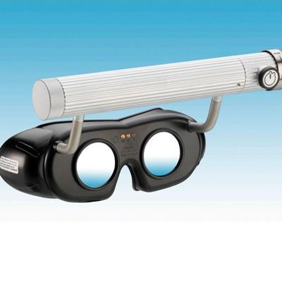 LED-Nystagmusbrille Typ 803 mit Batteriegriff oben, Farbe: schwarz
