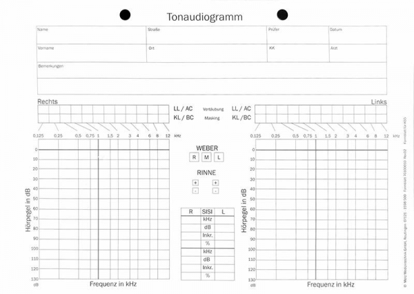 Audiogrammvordrucke Maico KS5, Block mit 100 Blatt, beidseitig bedruckt