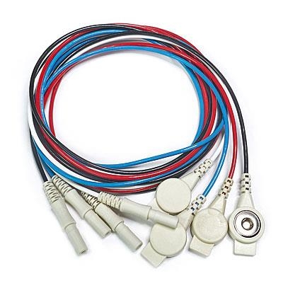 4er-Set Elektrodenkabel, 100 cm - blau, schwarz, rot, weiß - mit Druckknopf-Adapter