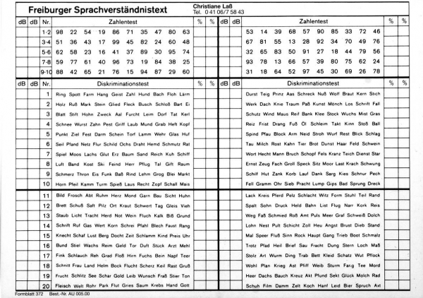 Audiogrammvordrucke für Freiburger Sprachtest