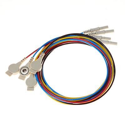4er-Set Elektrodenkabel, 50 cm - blau, schwarz, rot, gelb - mit Druckknopf-Adapter