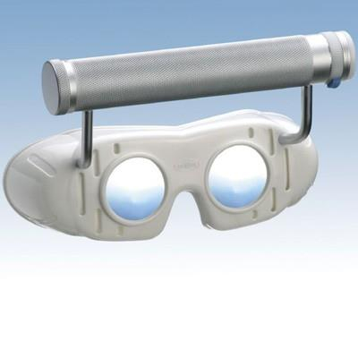 Nystagmusbrille nach Dr. Blessing Typ 523 fest montierter regelbarer Batteriegriff oben