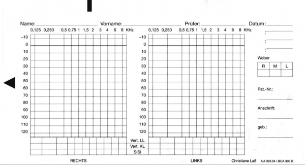 Audiogramm-Formblatt BCA 300 D, Block mit 100 Blatt